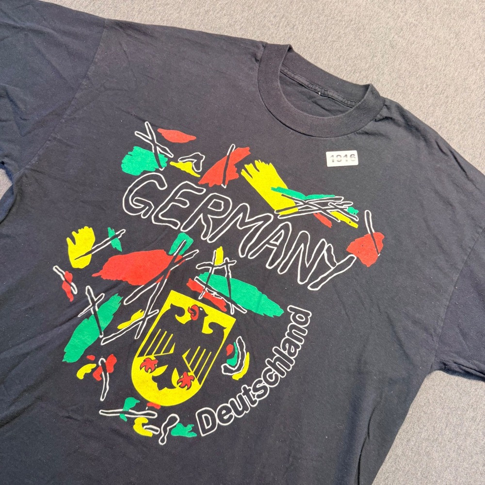 Vintage Germany Deutschland Graphic T-Shirt Black Single Stitch 90s Mens XL